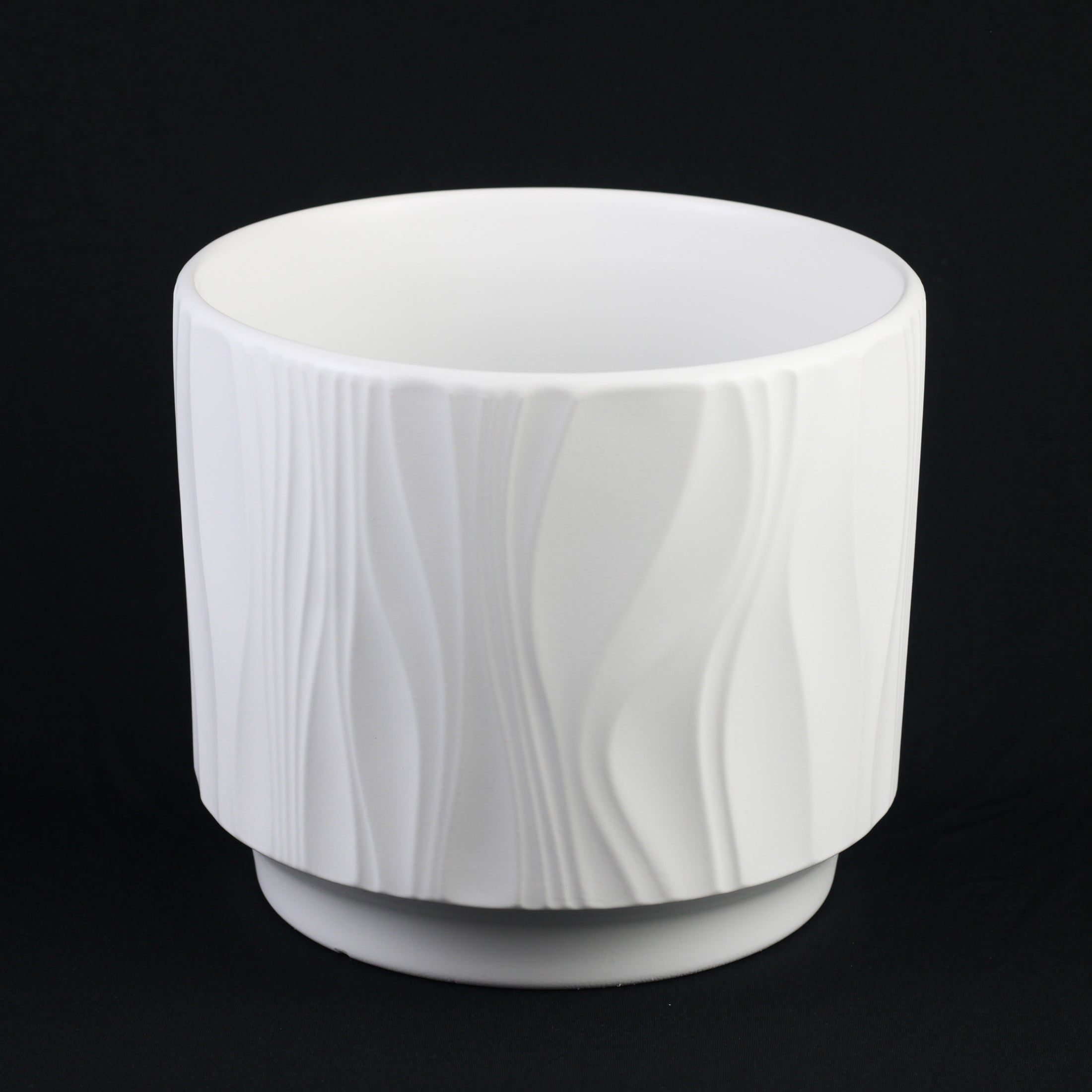 3 Piece White Stoneware Planter Pot Set Embossed Texture Decor