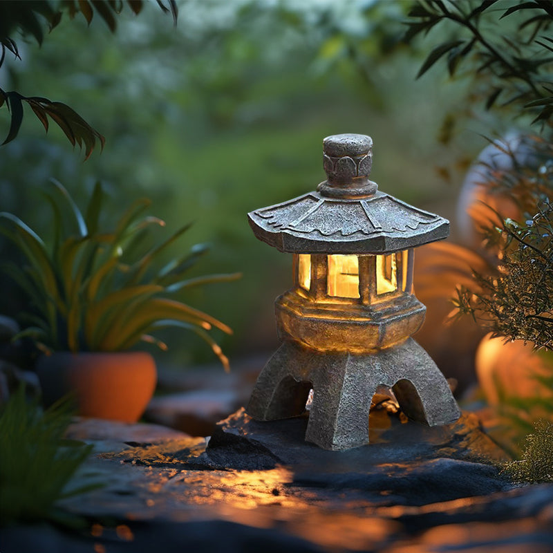 Solar Powered Zen Garden Decor Pagoda Lantern Statues Outdoor
