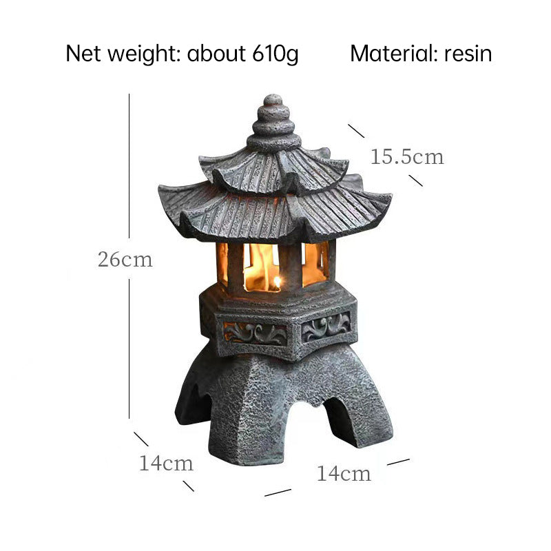 Solar Powered Zen Garden Decor Pagoda Lantern Statues Outdoor