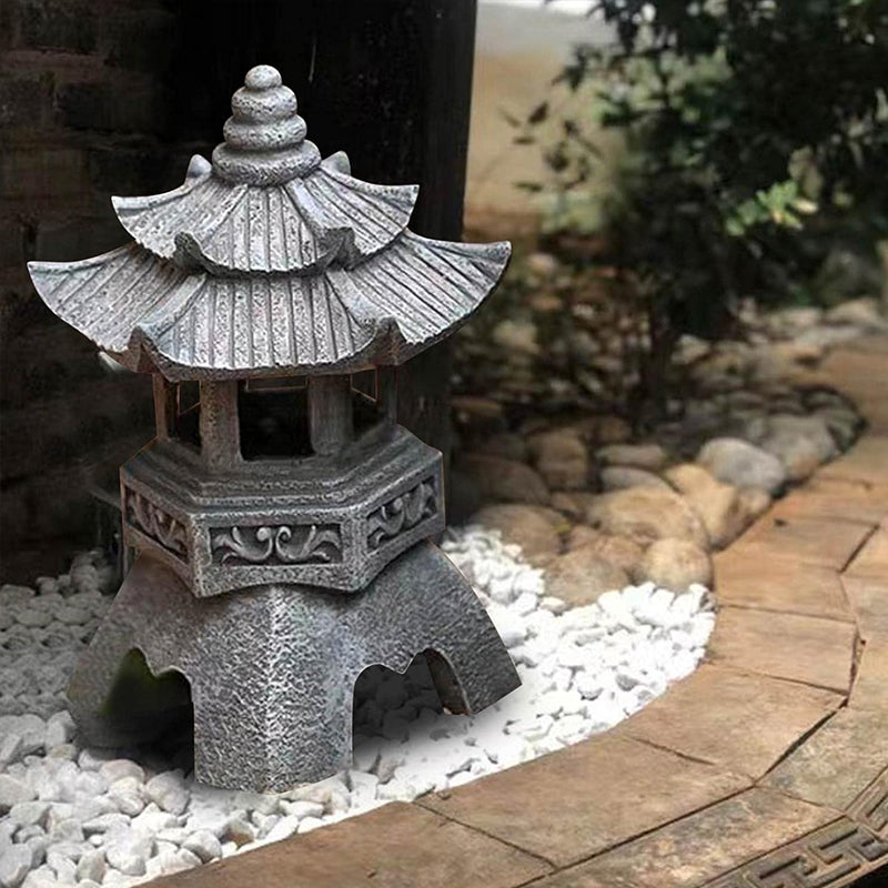 Solar Powered Zen Garden Decor Pagoda Lantern Statues Outdoor