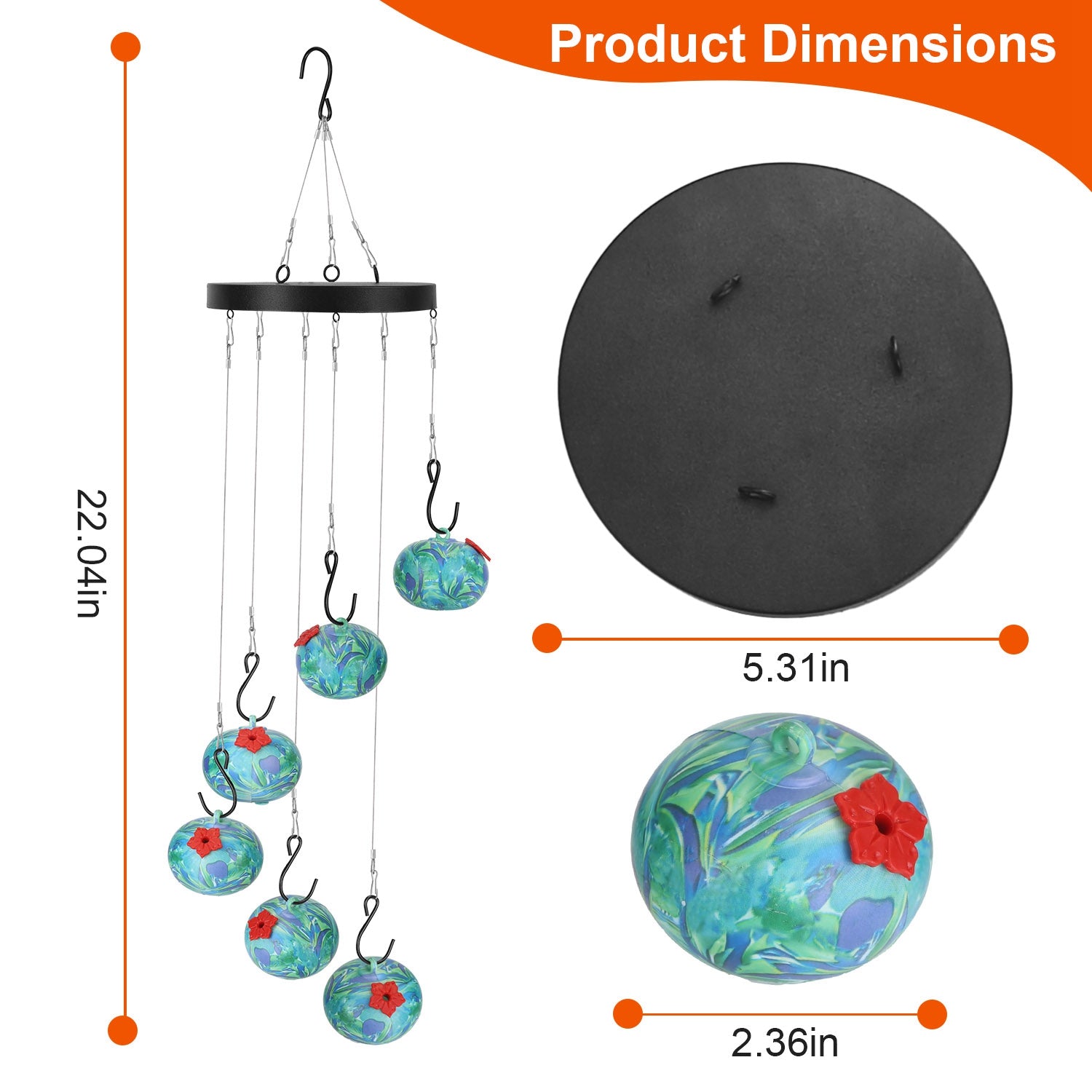 Hummingbird Feeder Wind Chimes Ant Proof Garden Hanging Decor