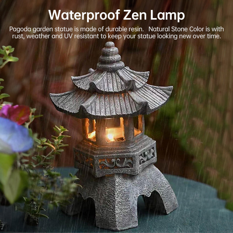 Solar Powered Zen Garden Decor Pagoda Lantern Statues Outdoor