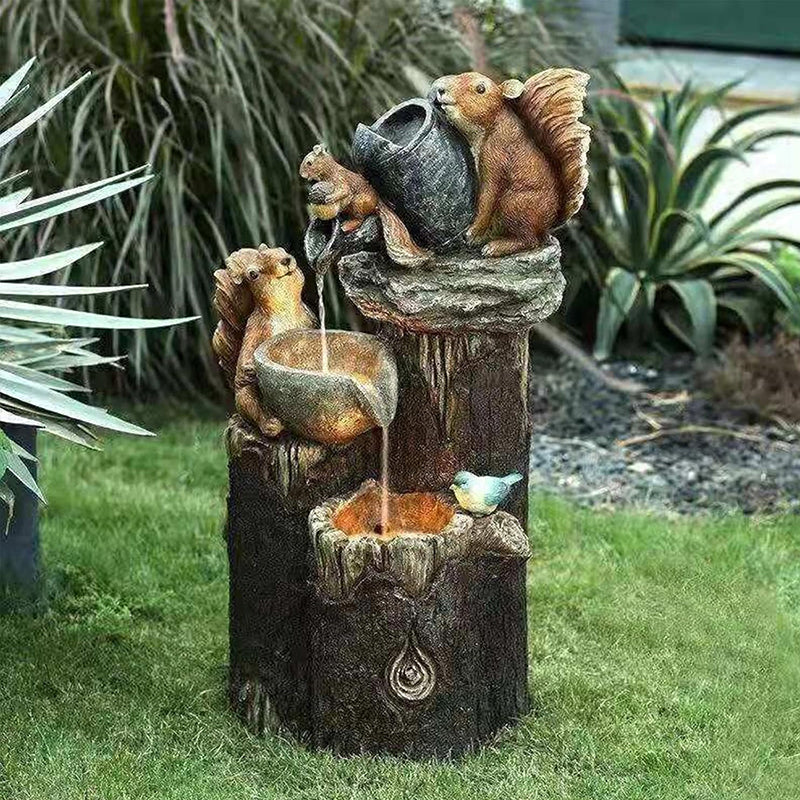 Solar Resin Duck Garden Fountain LED Squirrel Outdoor Water Decor