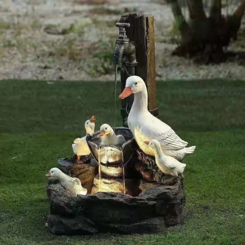 Solar Resin Duck Garden Fountain LED Squirrel Outdoor Water Decor