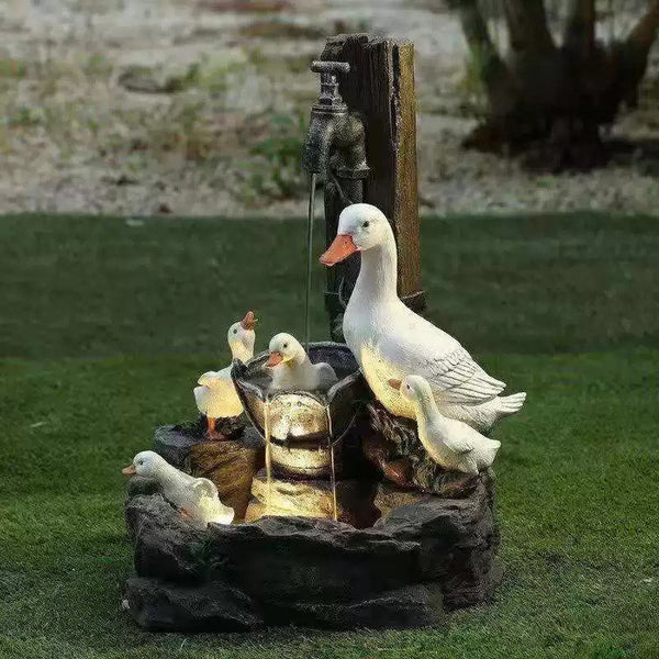 Solar Resin Duck Garden Fountain LED Squirrel Outdoor Water Decor