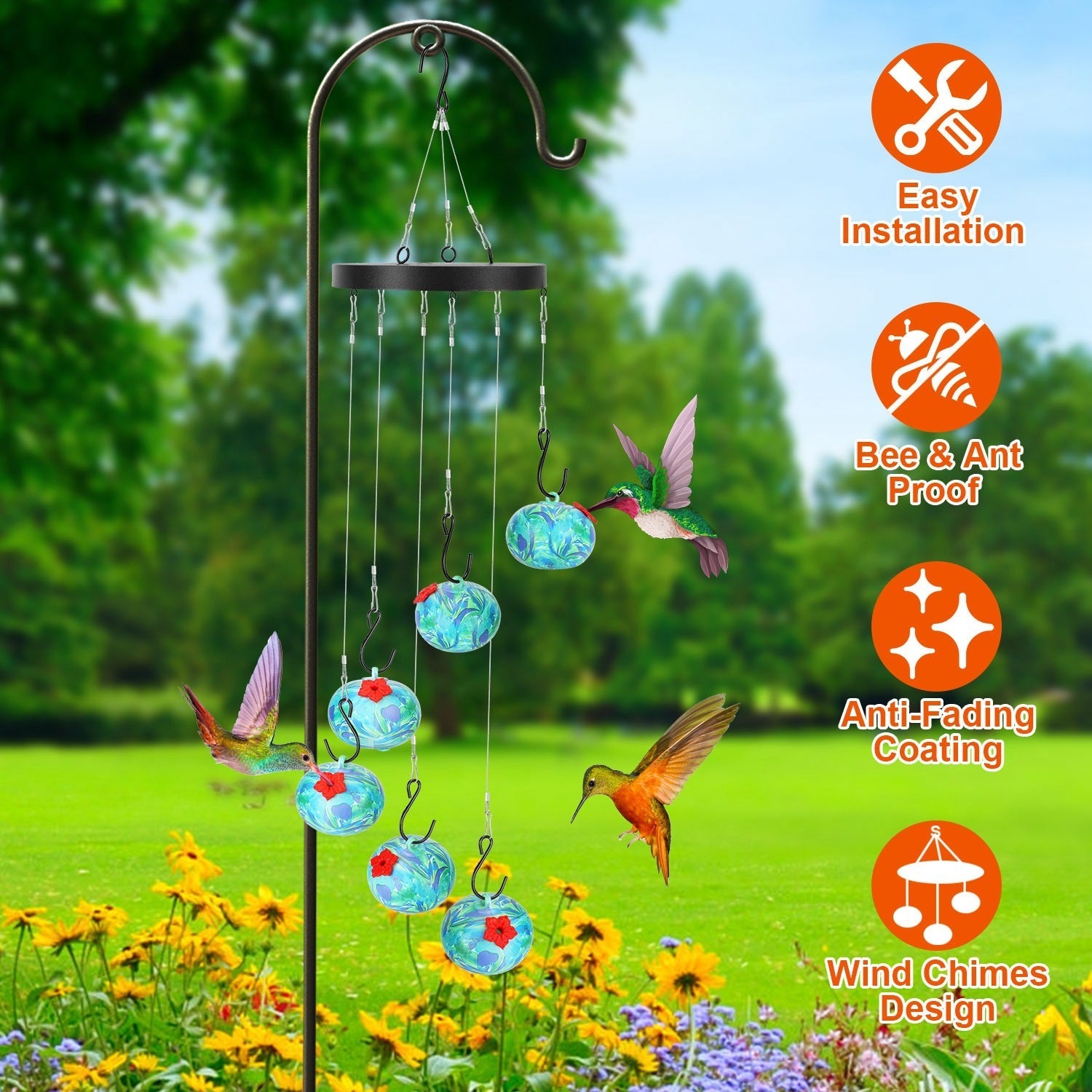 Hummingbird Feeder Wind Chimes Ant Proof Garden Hanging Decor