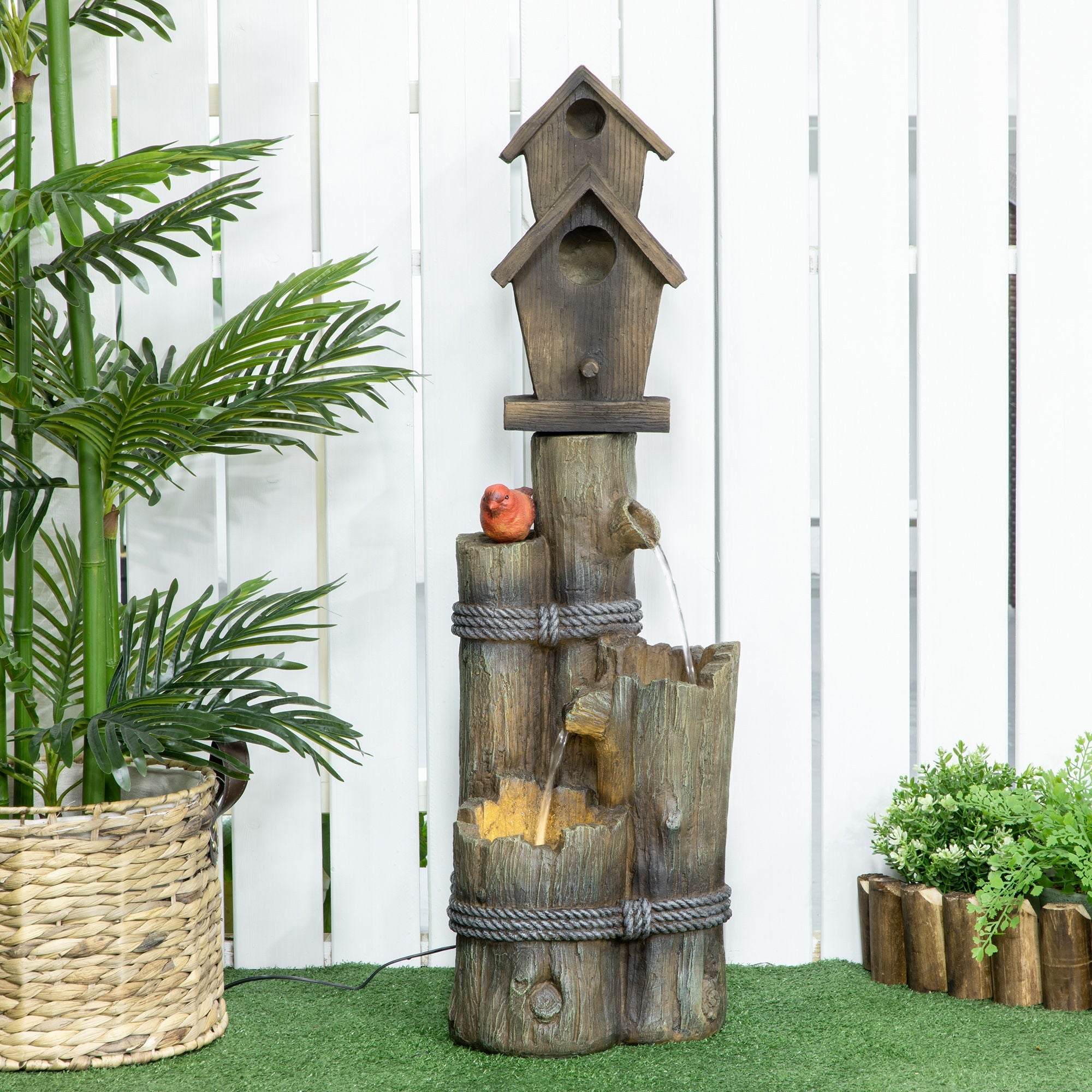 Fountain Birdhouse 3 Tier LED Garden Waterfall Decor