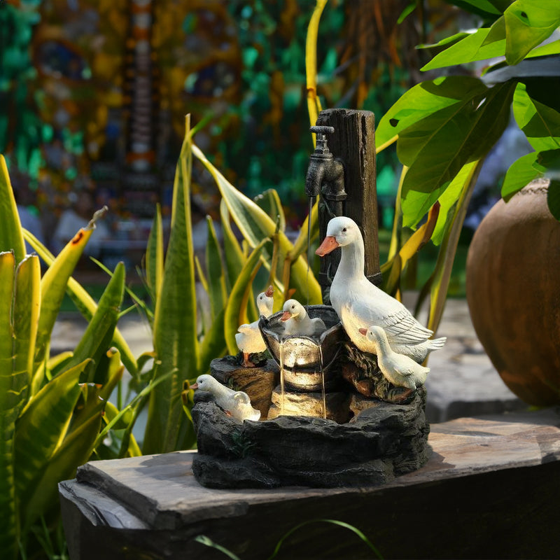 Solar Resin Duck Garden Fountain LED Squirrel Outdoor Water Decor