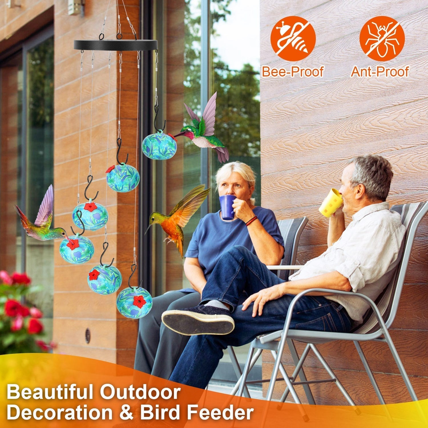Hummingbird Feeder Wind Chimes Ant Proof Garden Hanging Decor