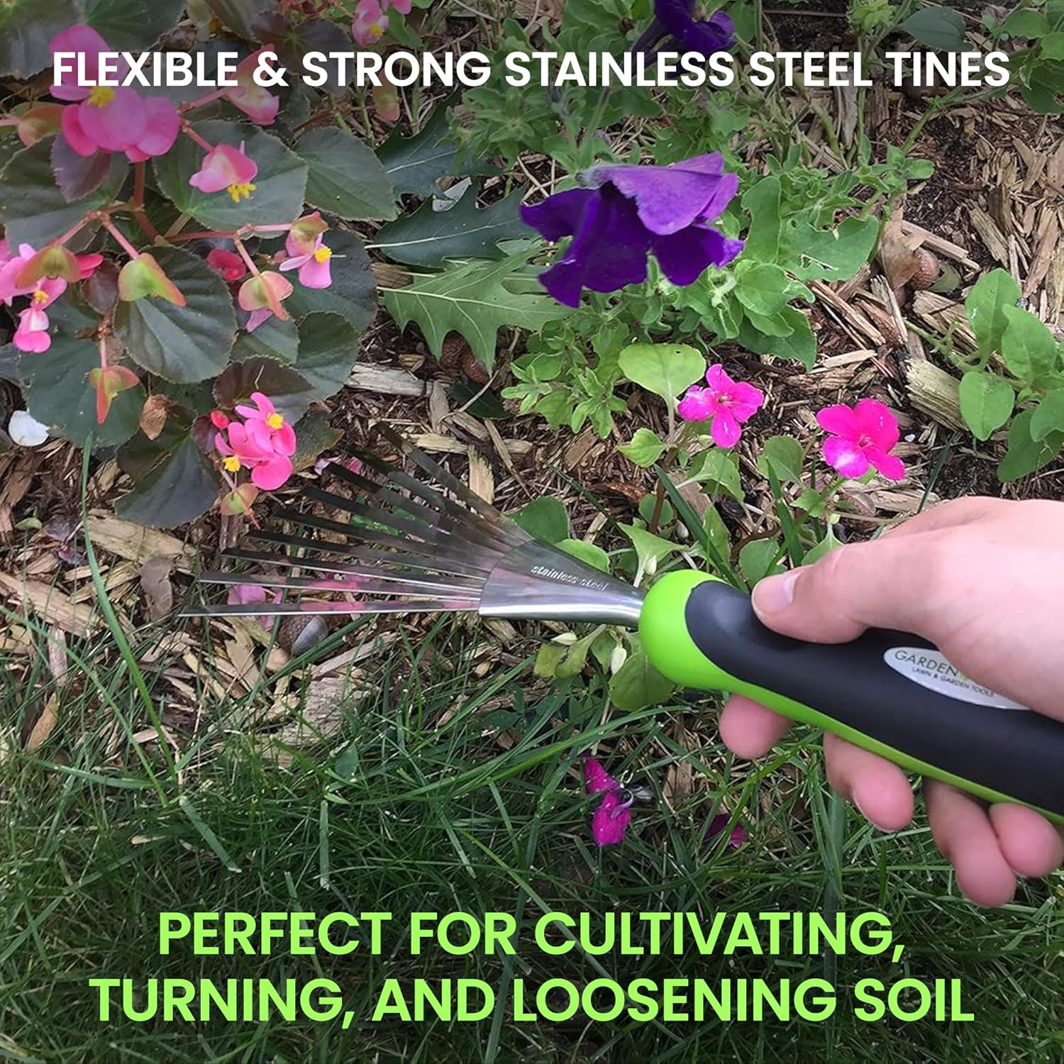 Stainless Steel Garden Hand Rake Durable Gardening Soil Cultivating Tool