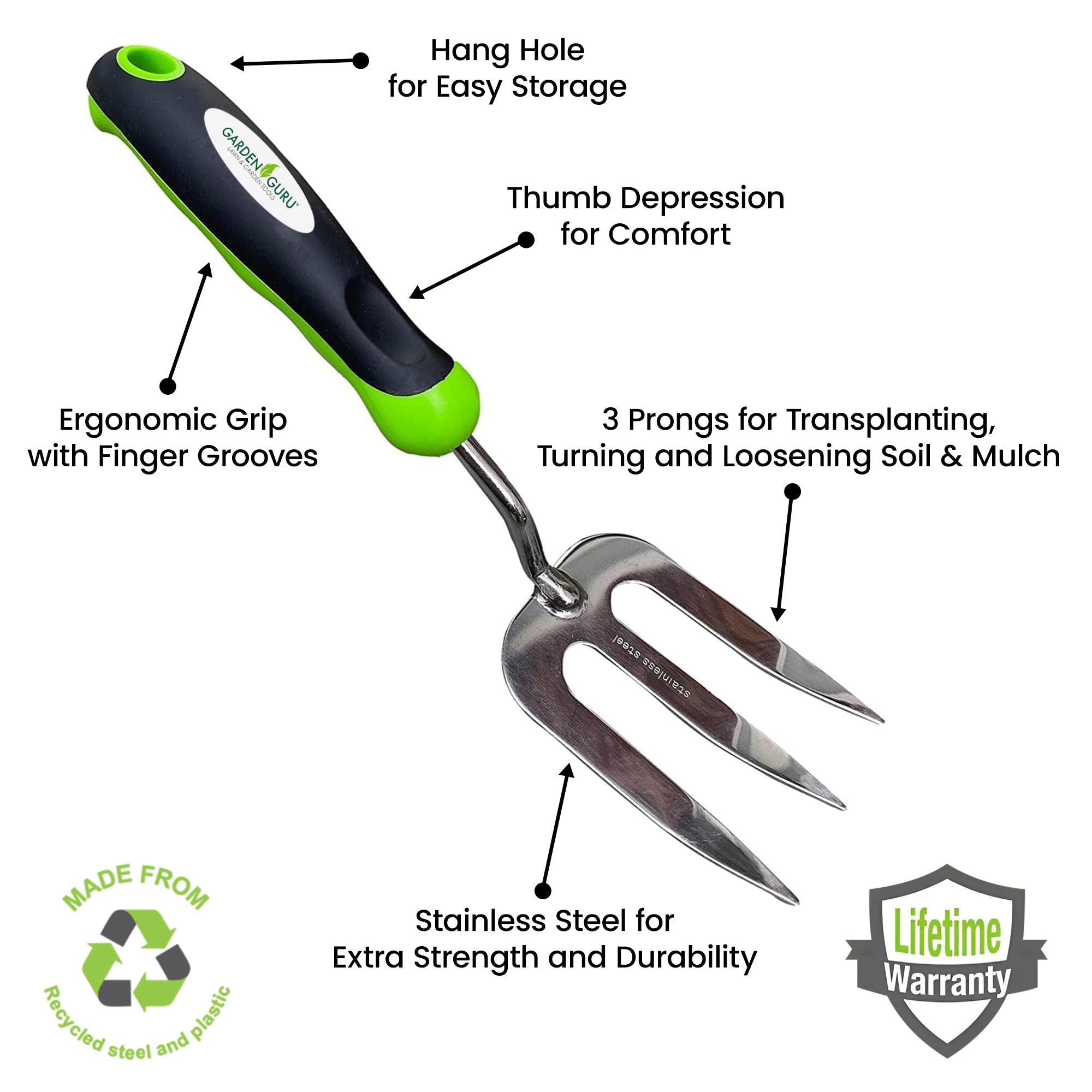 Garden Hand Fork Weeder Tool Stainless Steel Soil Cultivator