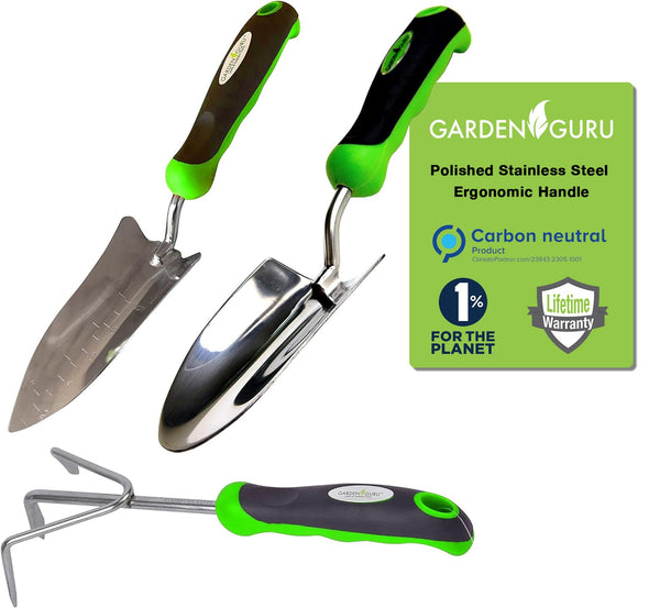 3 Piece Stainless Steel Gardening Tool Set Trowel Cultivator Transplanter