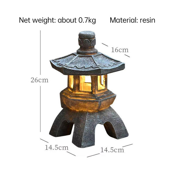 Solar Powered Zen Garden Decor Pagoda Lantern Statues Outdoor