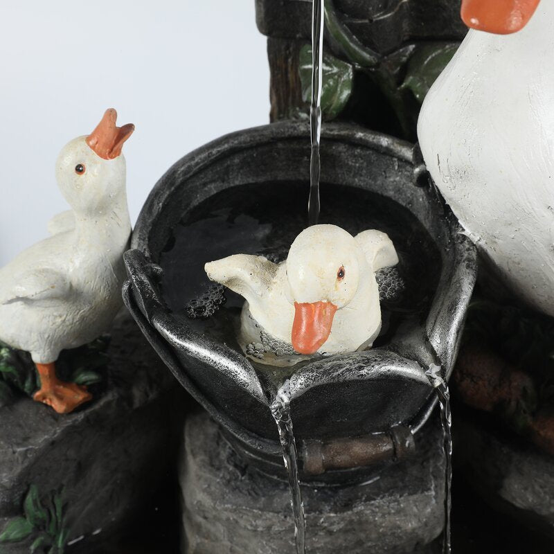 Solar Resin Duck Garden Fountain LED Squirrel Outdoor Water Decor