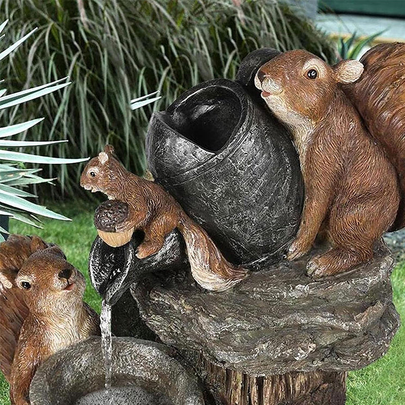 Solar Resin Duck Garden Fountain LED Squirrel Outdoor Water Decor