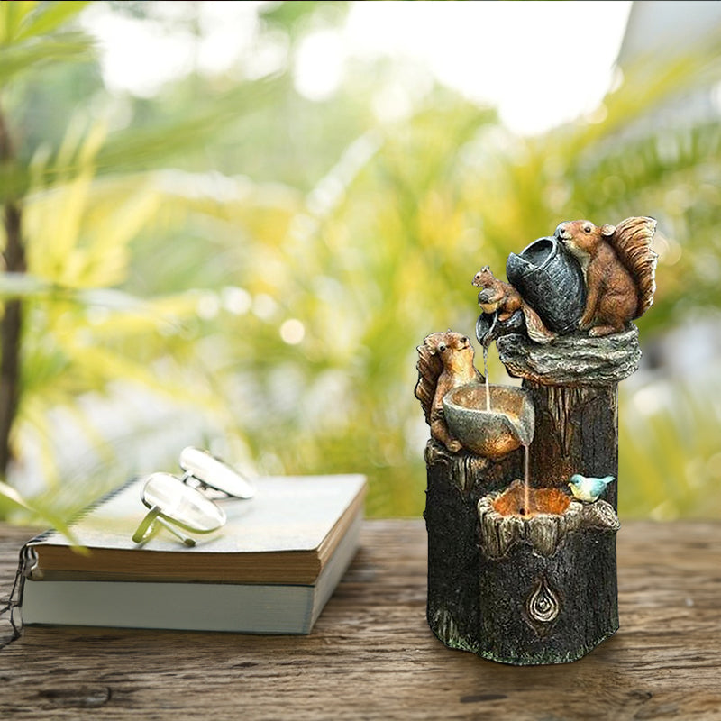 Solar Resin Duck Garden Fountain LED Squirrel Outdoor Water Decor
