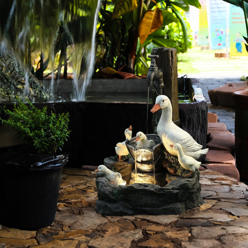 Solar Resin Duck Garden Fountain LED Squirrel Outdoor Water Decor