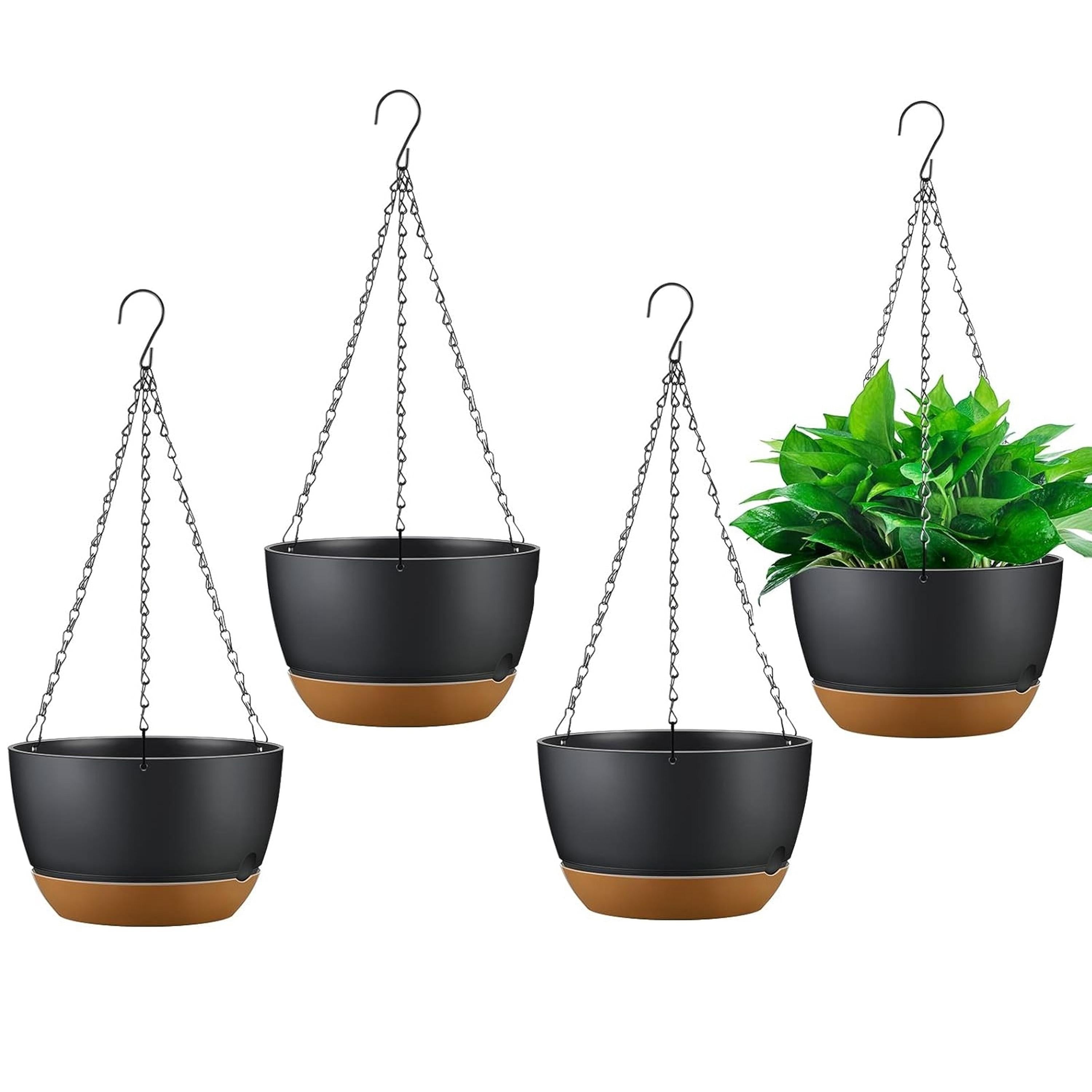 4 Pack Hanging Planters 9.64 Inch Self Watering Drainage Pots