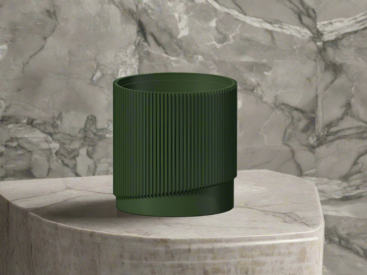 Mid Century Ribbed Planter with Drainage Saucer Modern Wave
