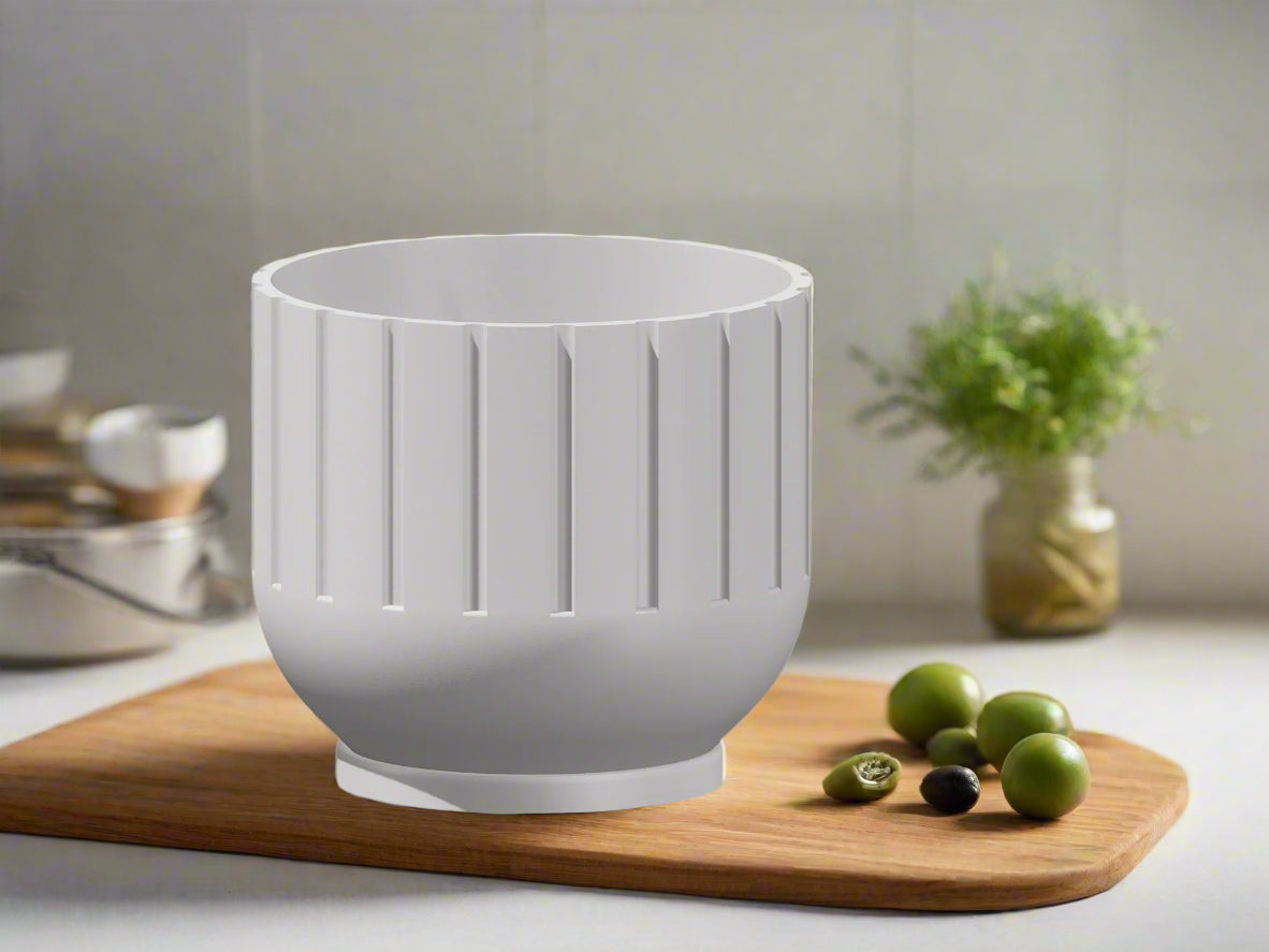 Modern Fluted Planter with Drainage 3D Printed Ribbed Pot