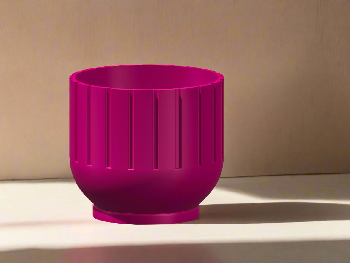 Modern Fluted Planter with Drainage 3D Printed Ribbed Pot