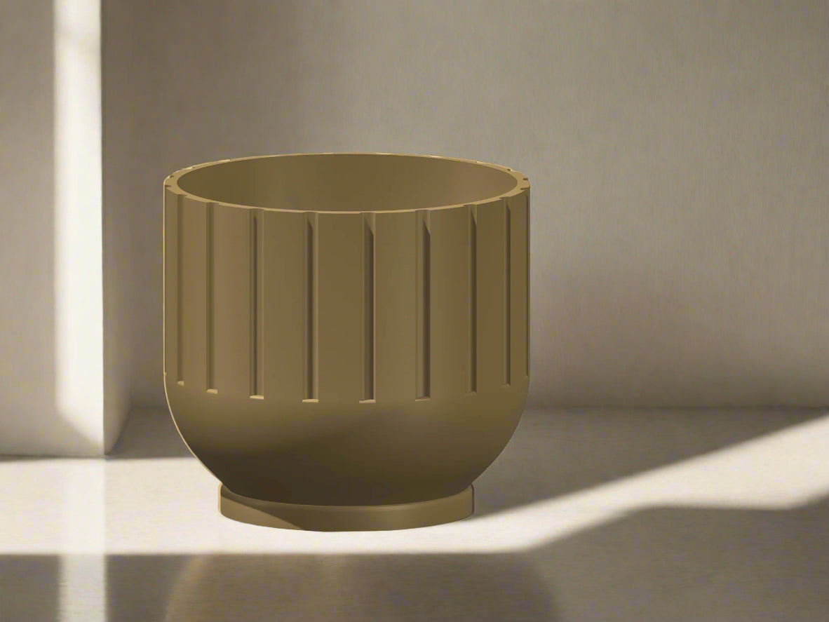 Modern Fluted Planter with Drainage 3D Printed Ribbed Pot