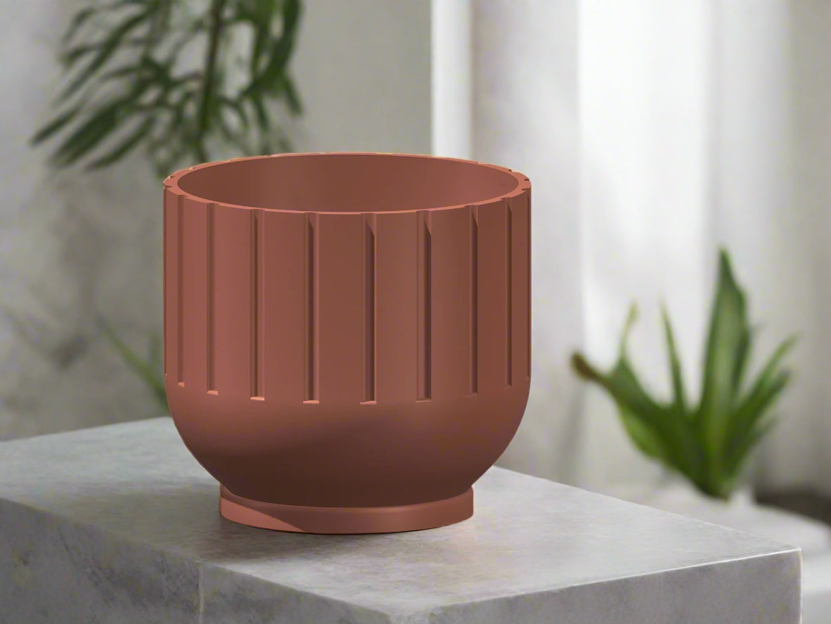 Modern Fluted Planter with Drainage 3D Printed Ribbed Pot