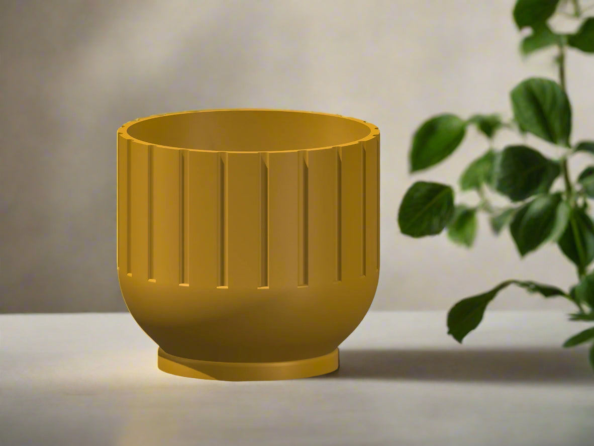 Modern Fluted Planter with Drainage 3D Printed Ribbed Pot