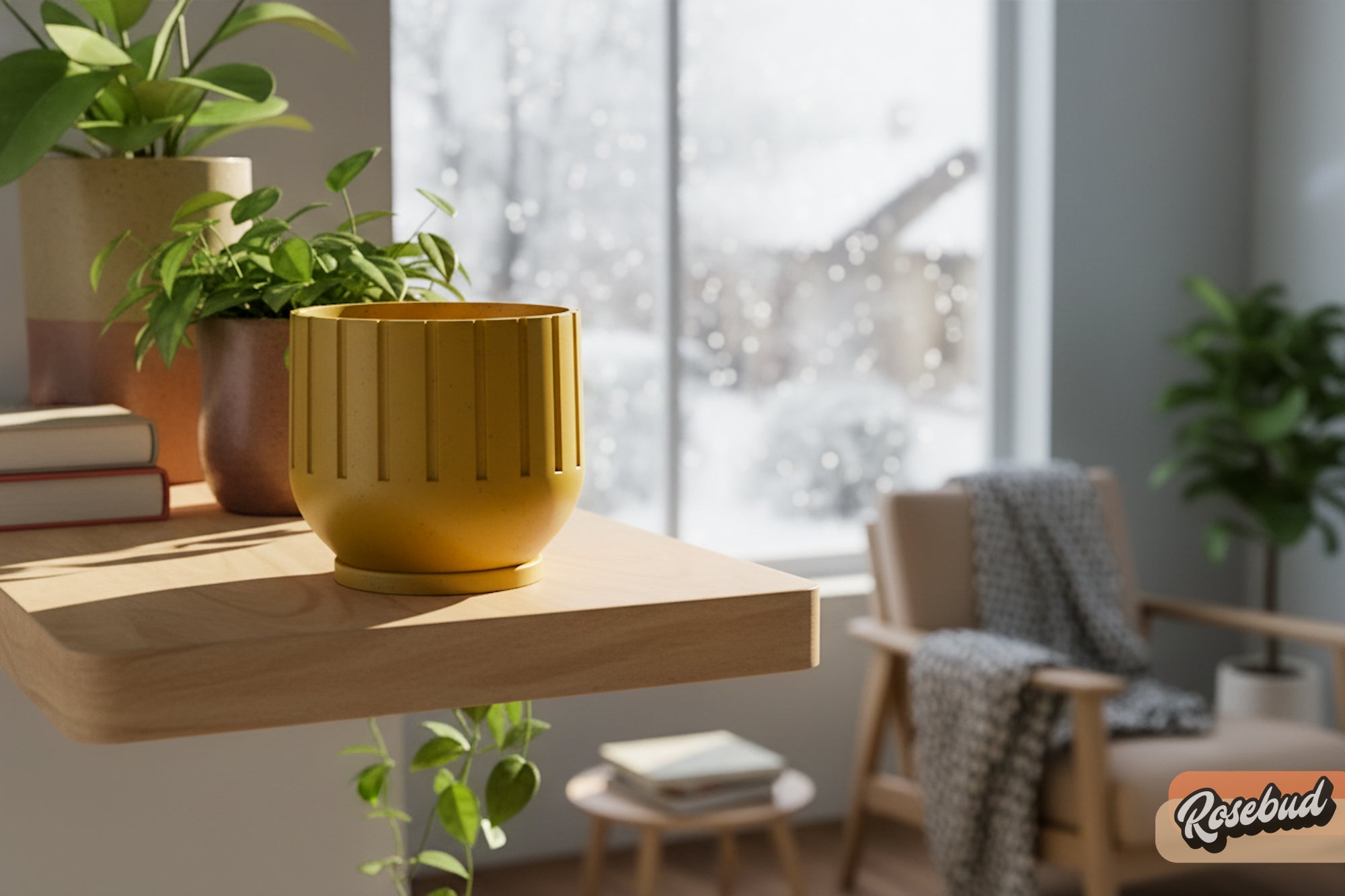 Modern Fluted Planter with Drainage 3D Printed Ribbed Pot