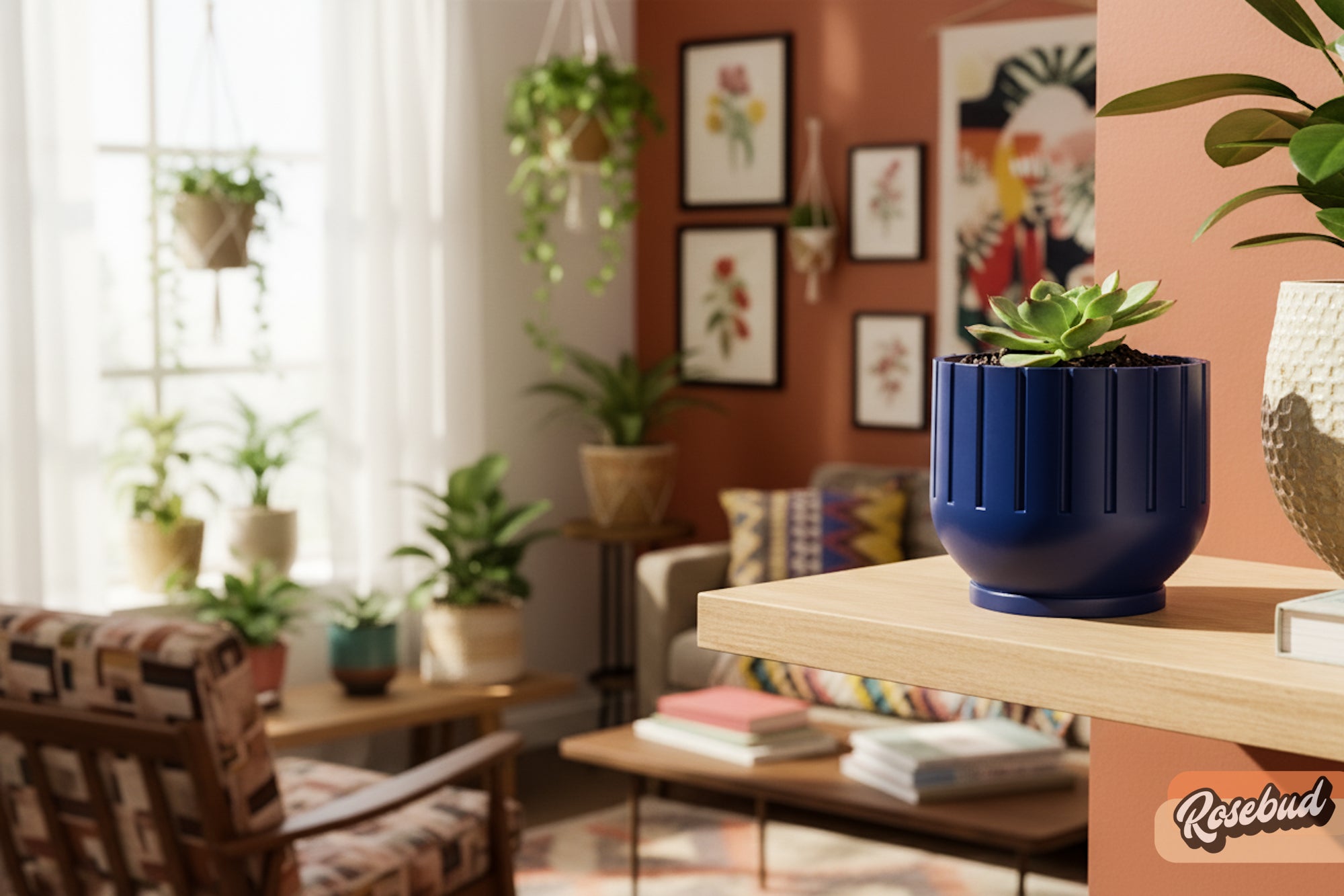 Modern Fluted Planter with Drainage 3D Printed Ribbed Pot