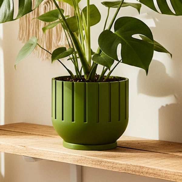 Modern Fluted Planter with Drainage 3D Printed Ribbed Pot