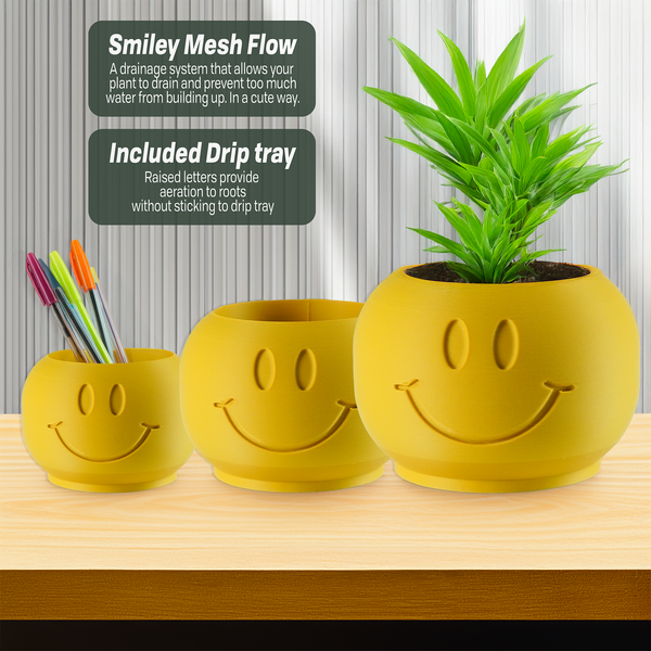 Happy Sprout Smiley Face Plant Pot Drainage Tray Cute Decor