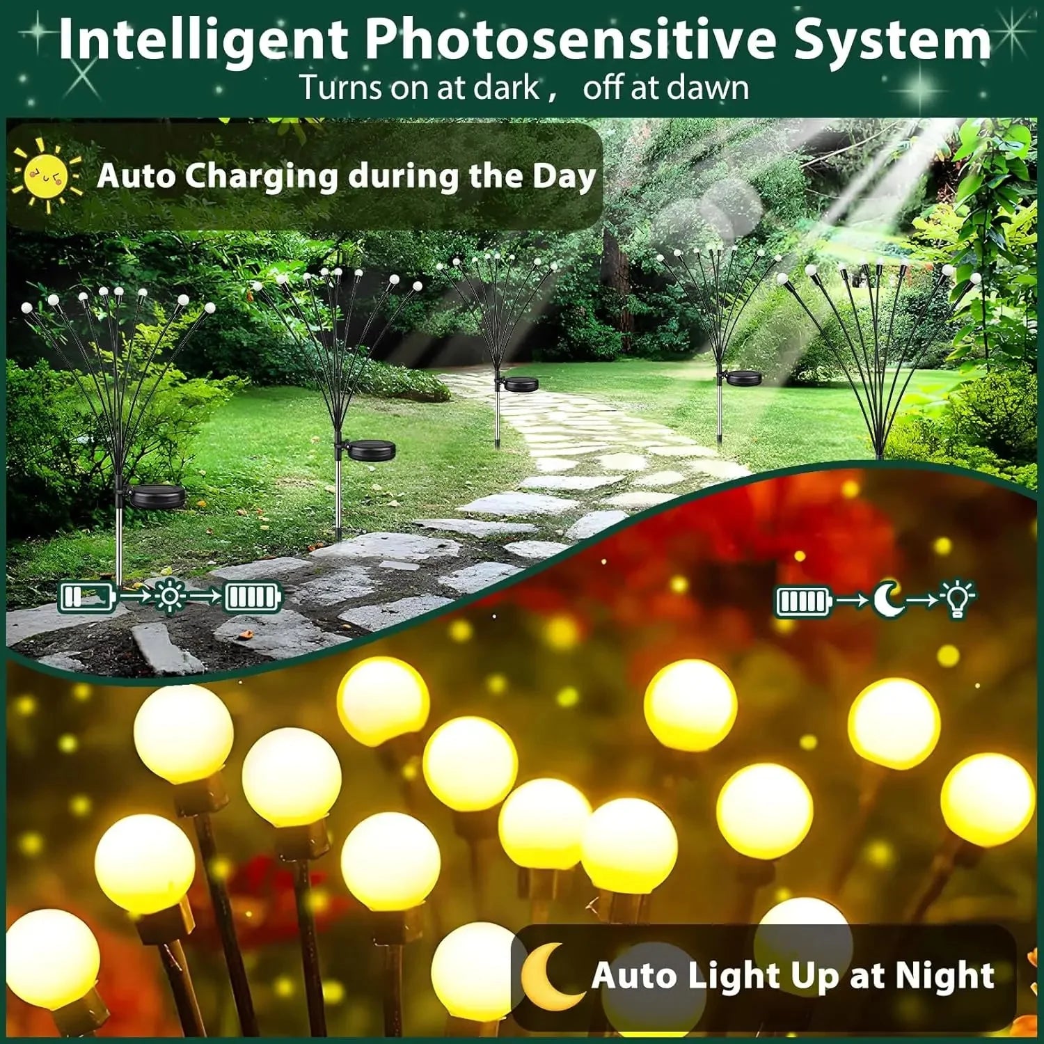 8pcs Solar Firefly Garden Lights IP65 Waterproof LED Lawn Lamps