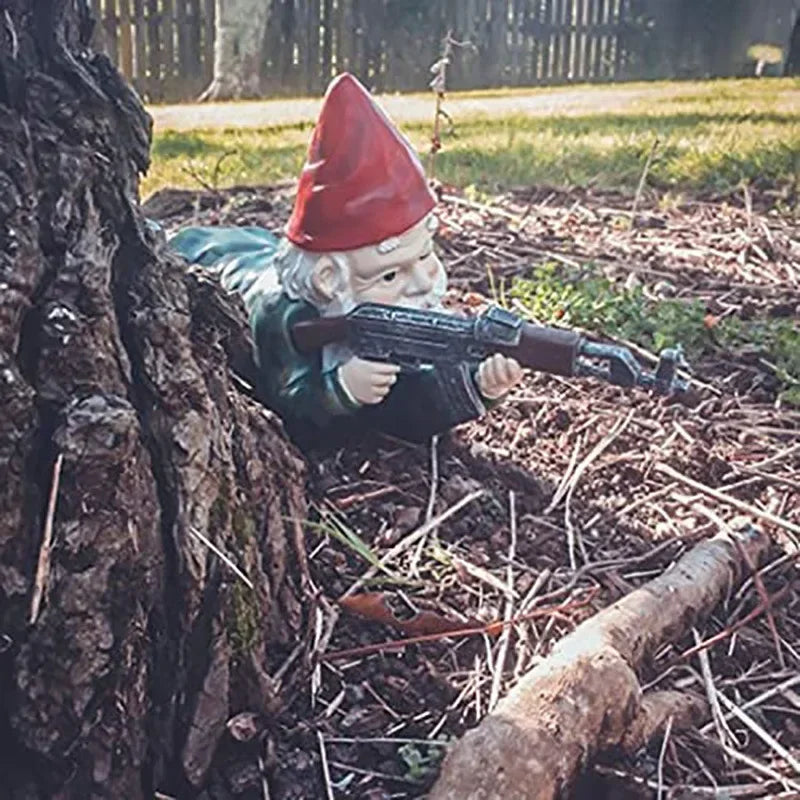 Funny Army Gnome Resin Garden Statue Outdoor Lawn Decor Figurine