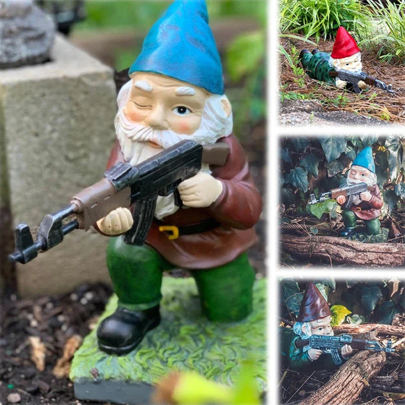 Funny Army Gnome Resin Garden Statue Outdoor Lawn Decor Figurine