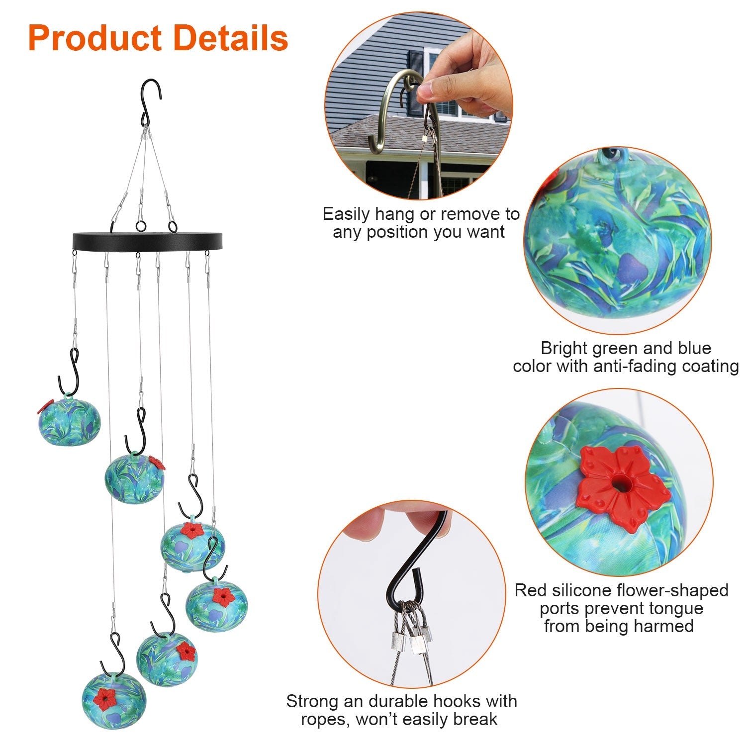 Hummingbird Feeder Wind Chimes Ant Proof Garden Hanging Decor
