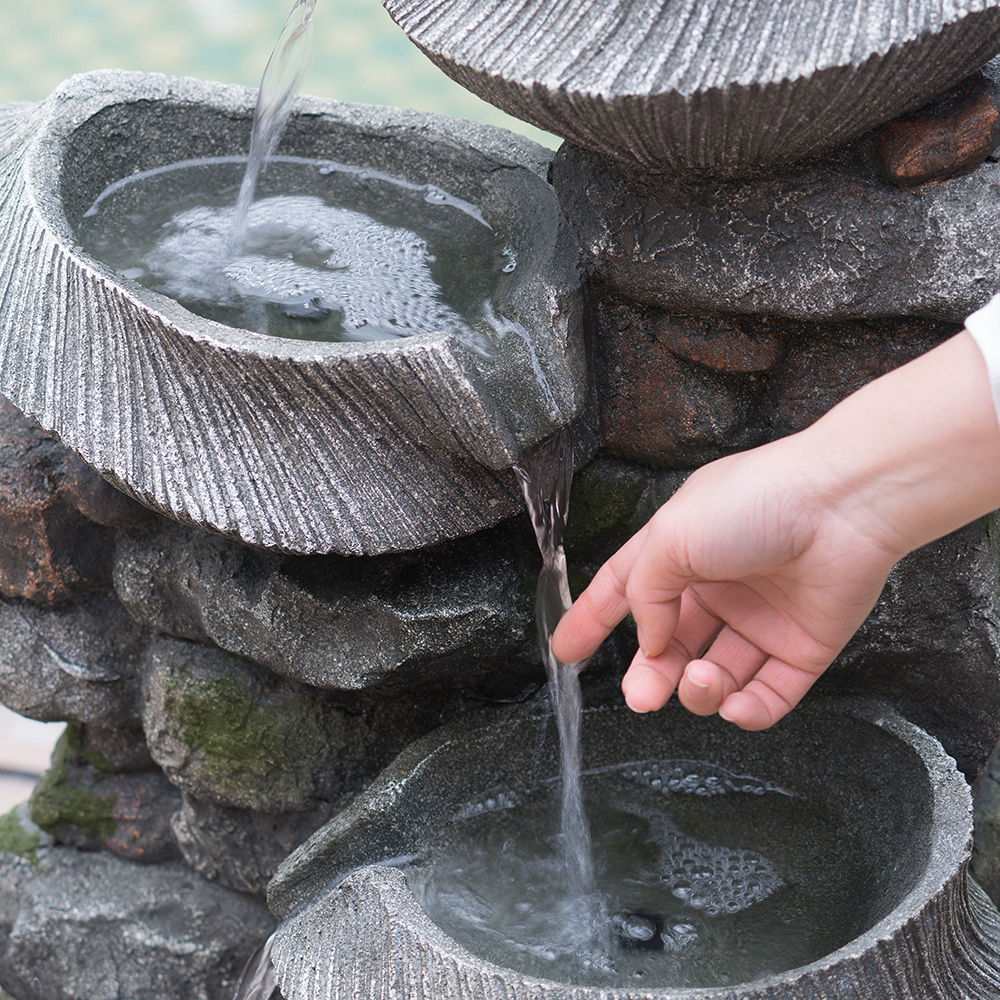 4 Tier Stone Water Fountain Cascading LED Indoor Outdoor Gray