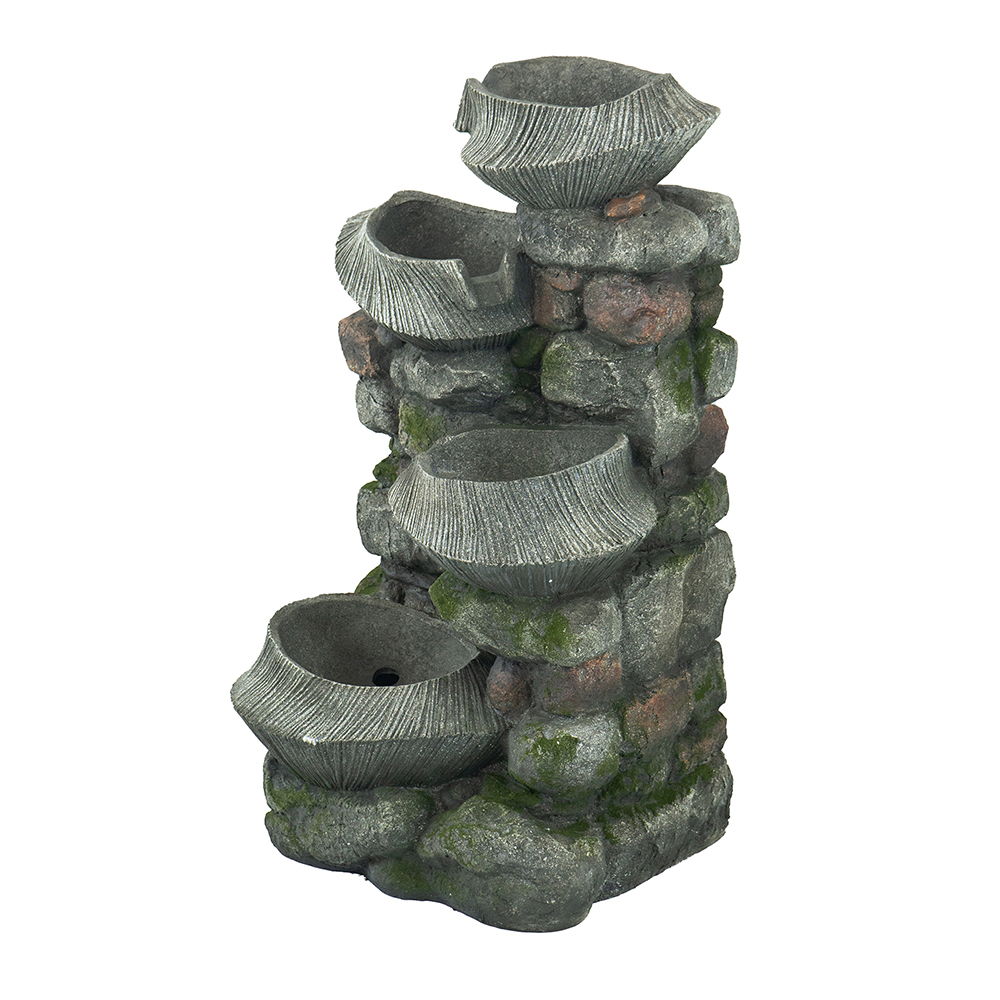 4 Tier Stone Water Fountain Cascading LED Indoor Outdoor Gray
