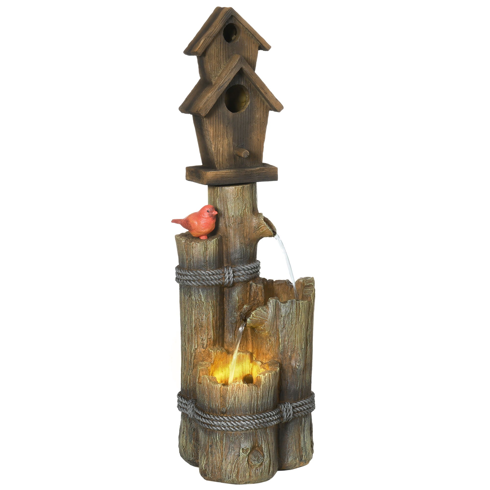 Fountain Birdhouse 3 Tier LED Garden Waterfall Decor