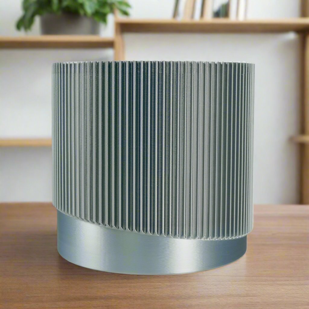 Mid Century Ribbed Planter with Drainage Saucer Modern Wave
