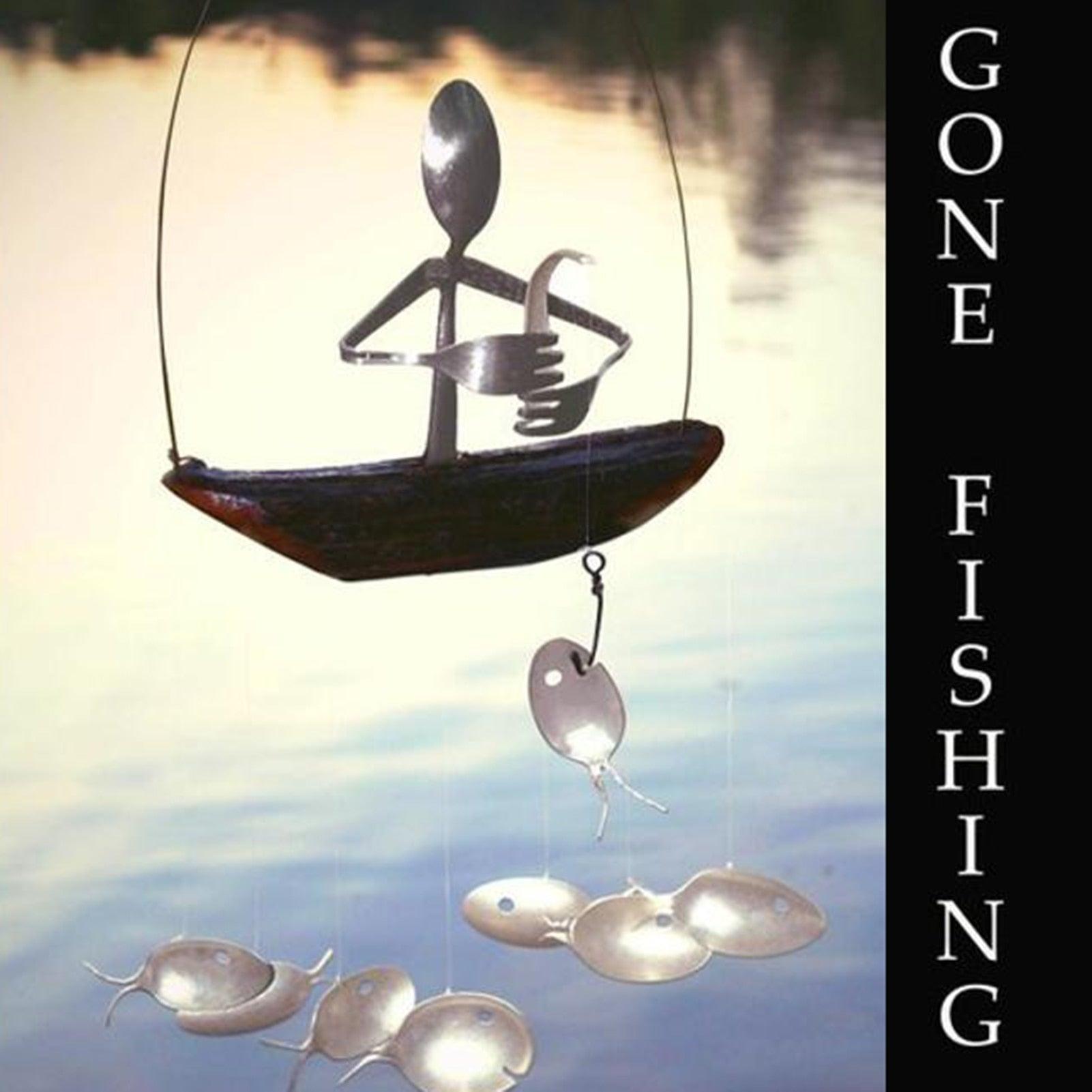 Fishing Man Spoon Fish Wind Chime Garden Hanging Decor Ornament