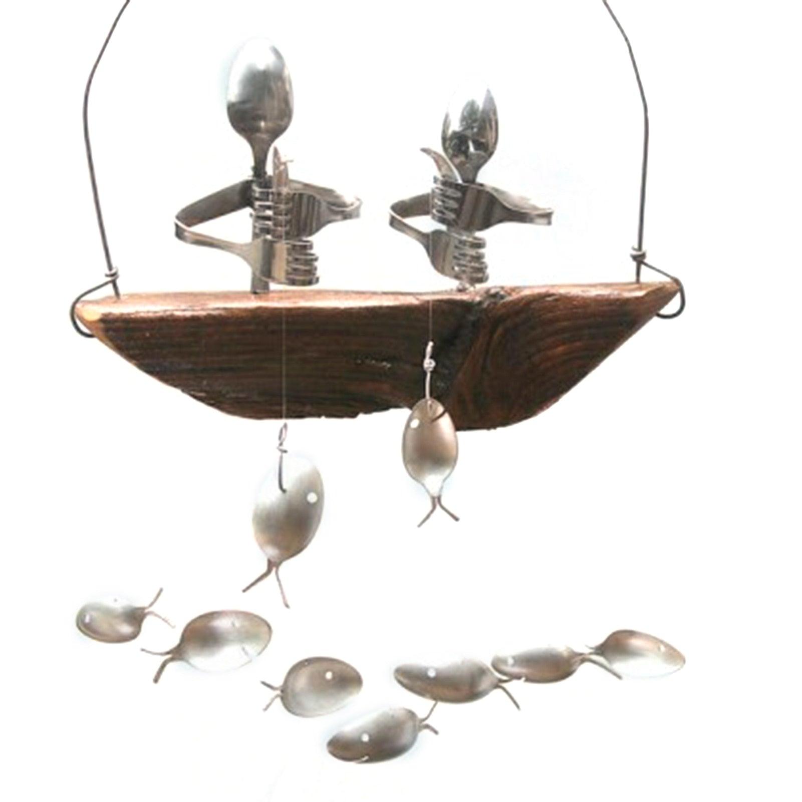 Fishing Man Spoon Fish Wind Chime Garden Hanging Decor Ornament