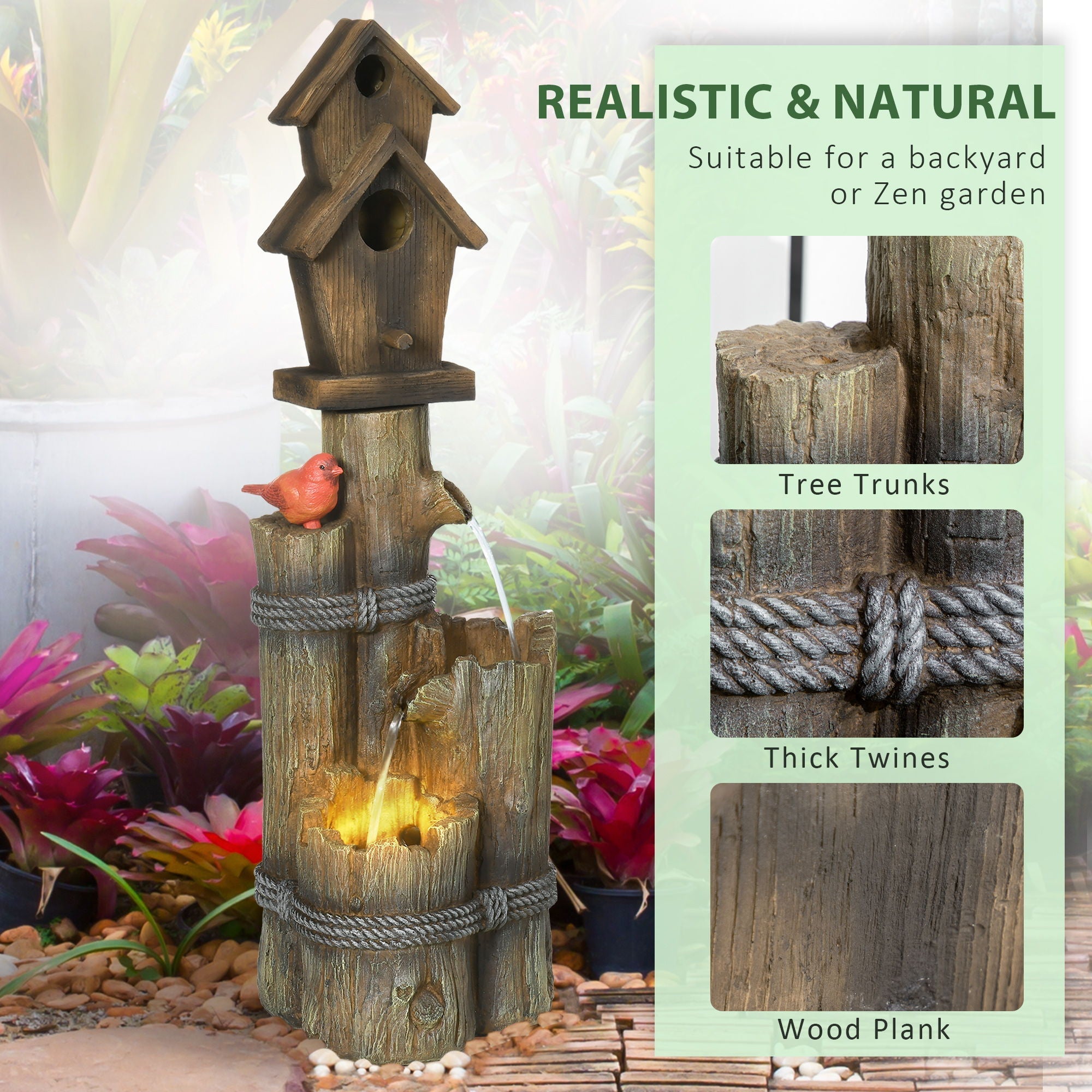 Fountain Birdhouse 3 Tier LED Garden Waterfall Decor