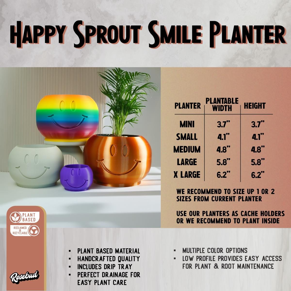Happy Sprout Smiley Face Plant Pot Drainage Tray Cute Decor