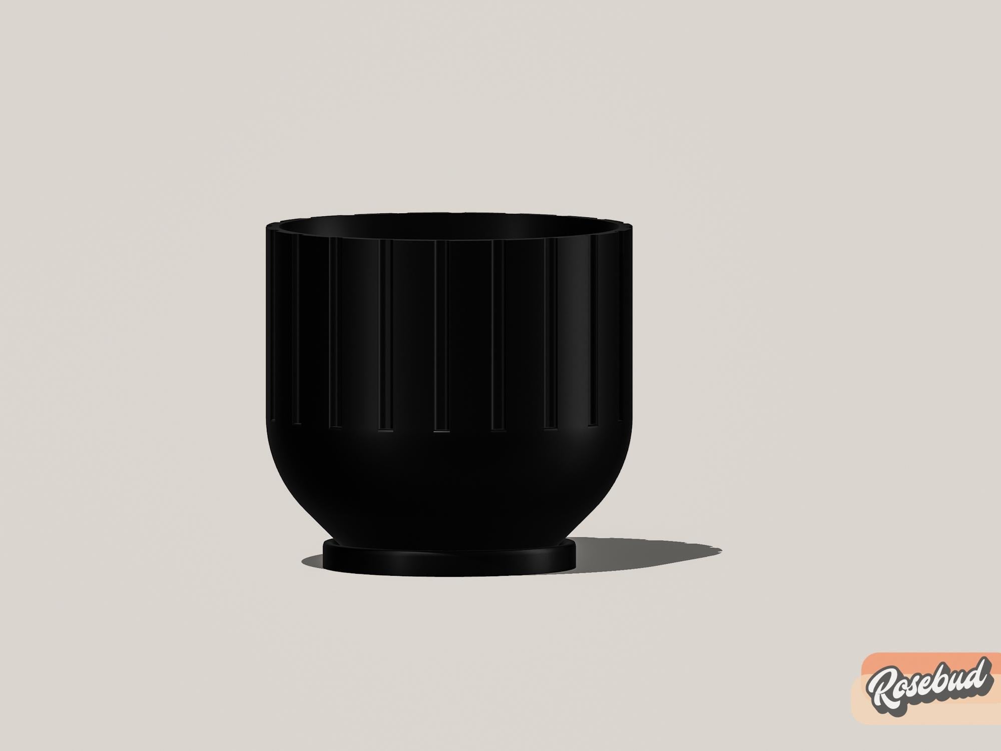 Modern Fluted Planter with Drainage 3D Printed Ribbed Pot