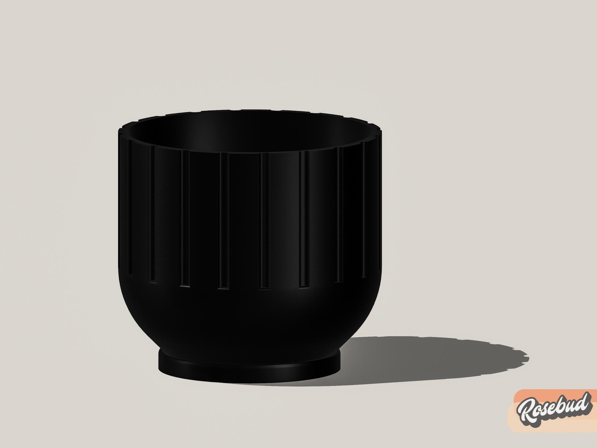 Modern Fluted Planter with Drainage 3D Printed Ribbed Pot