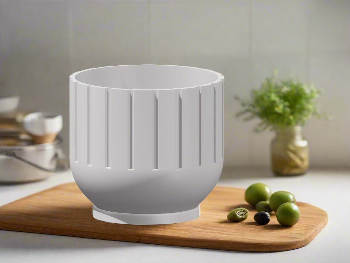Modern Fluted Planter with Drainage 3D Printed Ribbed Pot
