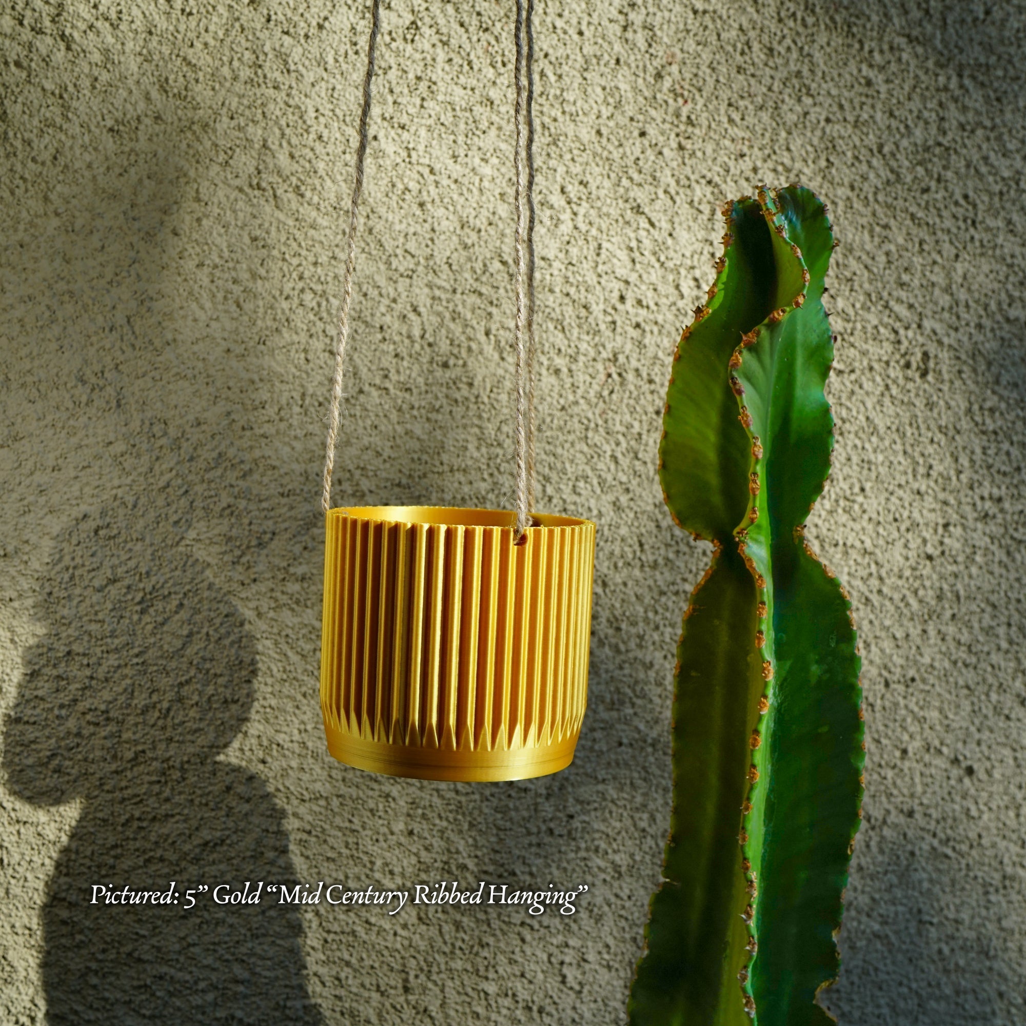 Mid Century Ribbed Hanging Plant Pots Modern Indoor Outdoor Decor