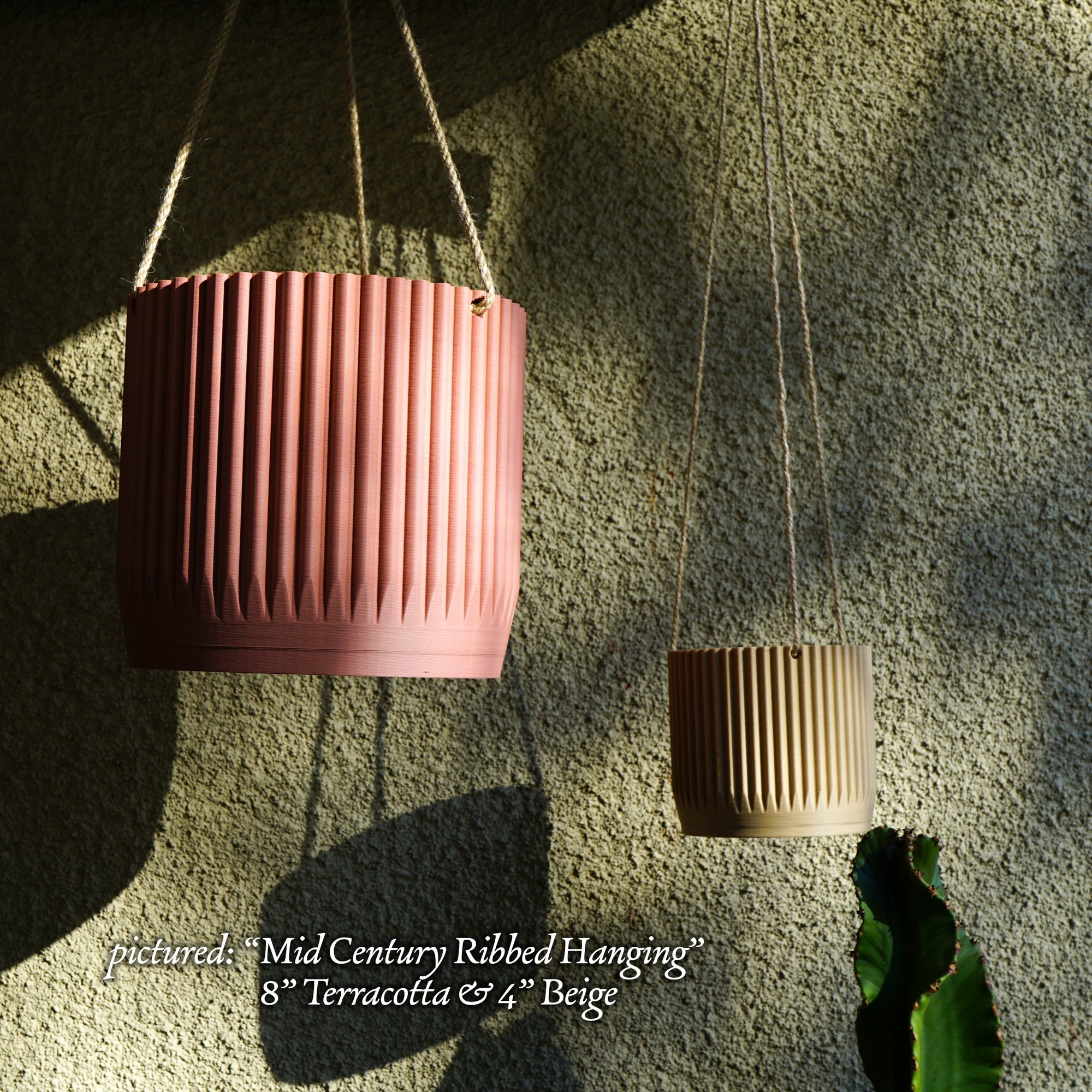 Mid Century Ribbed Hanging Plant Pots Modern Indoor Outdoor Decor