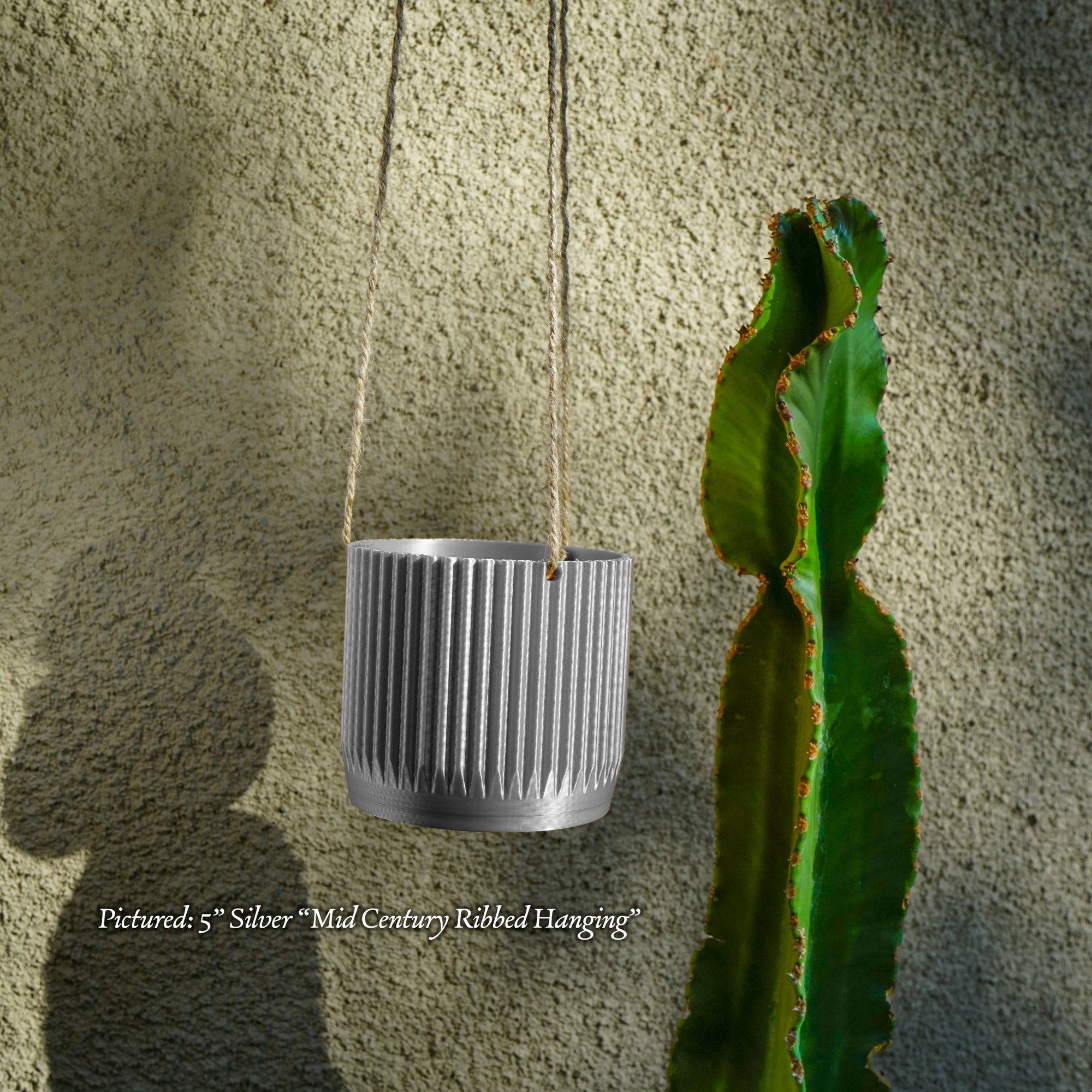 Mid Century Ribbed Hanging Plant Pots Modern Indoor Outdoor Decor
